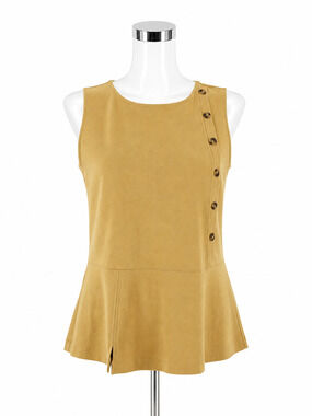 Ann Taylor Peplum Top Diagonal Tortoise Buttons Mustard Yellow Medium